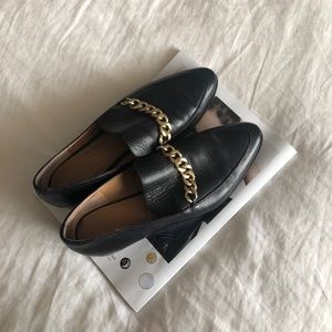Calvin Klein Gold Hardware Black Leather Loafers